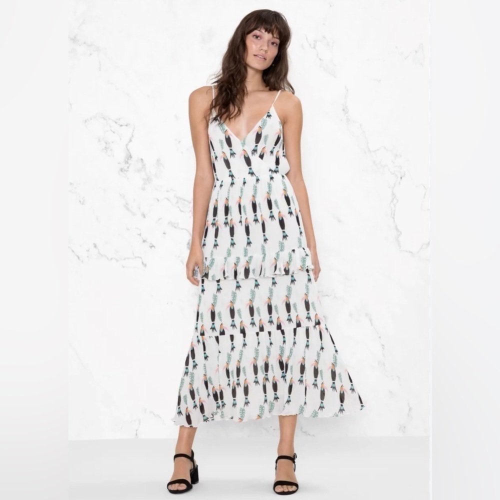 Los Angeles Atelier Other Stories Parrot Print Tiered Maxi Dress Sz 8 Summer